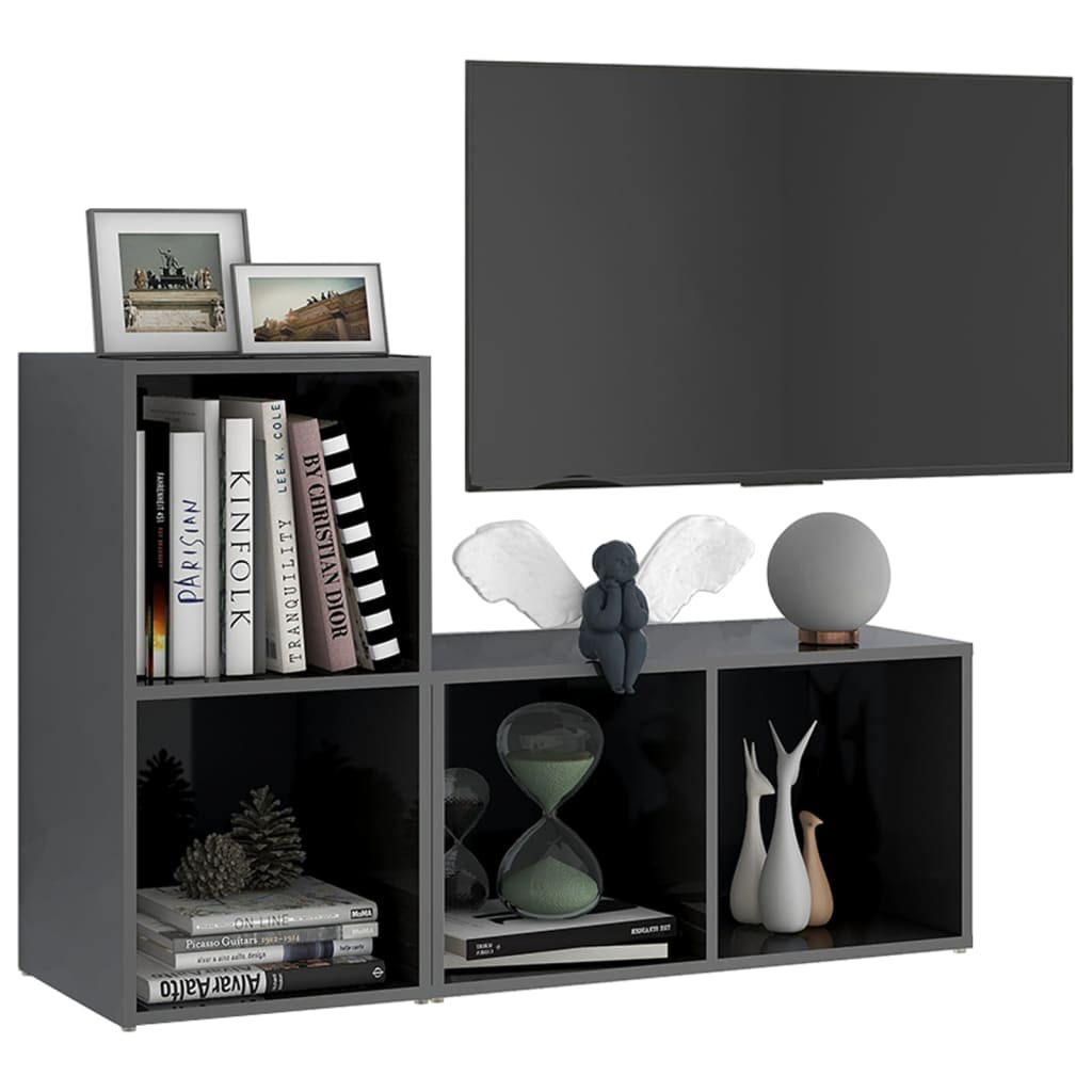 vidaXL TV Stands 2 pcs High Gloss Gray 28.3"x13.8"x14.4" Engineered Wood