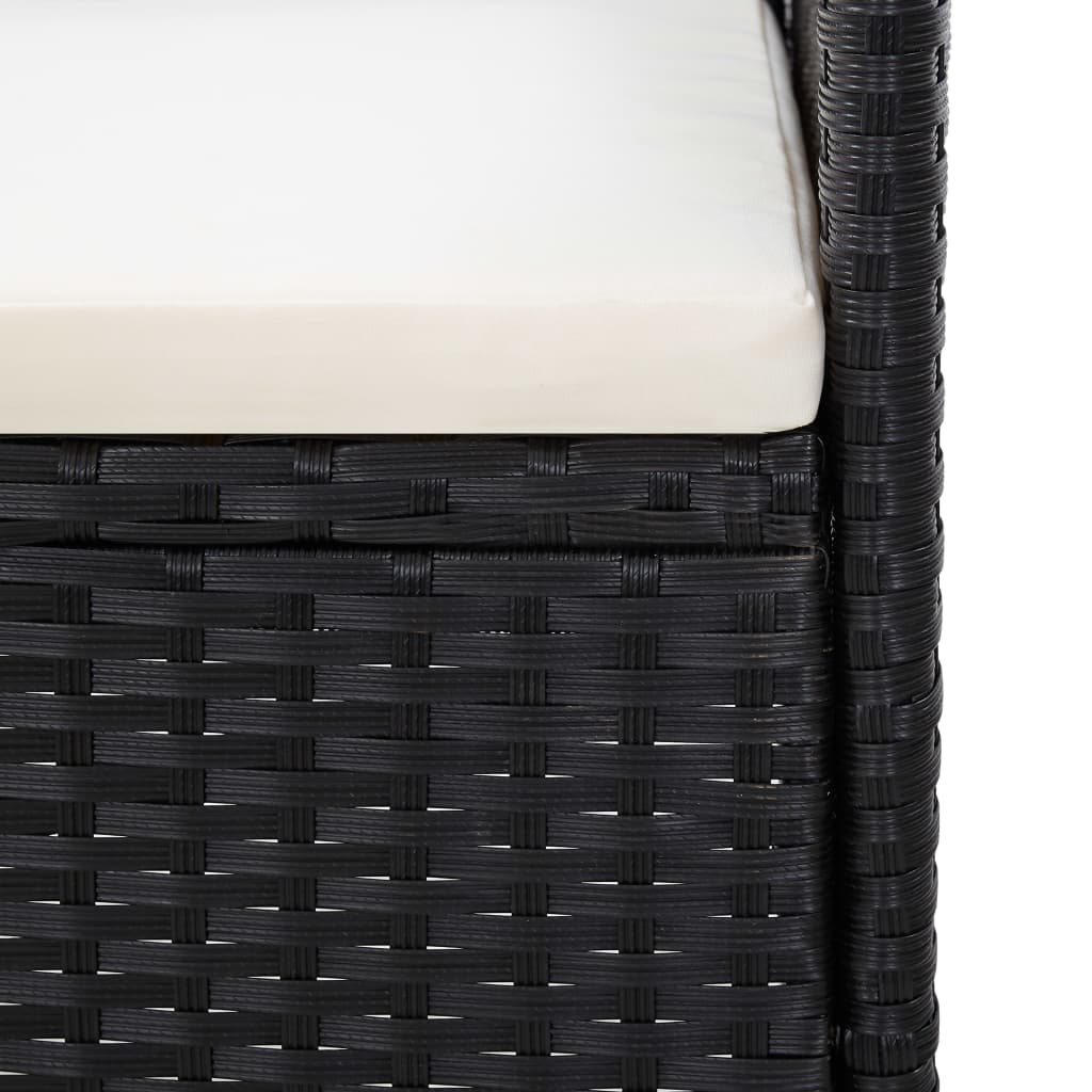 vidaXL 3-Seater Patio Sofa with Cushions Black Poly Rattan