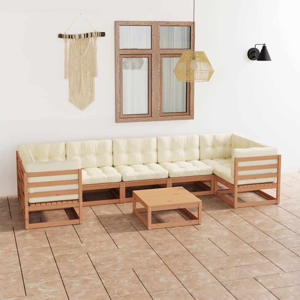vidaXL 8 Piece Patio Lounge Set&Cushions Honey Brown Solid Pinewood