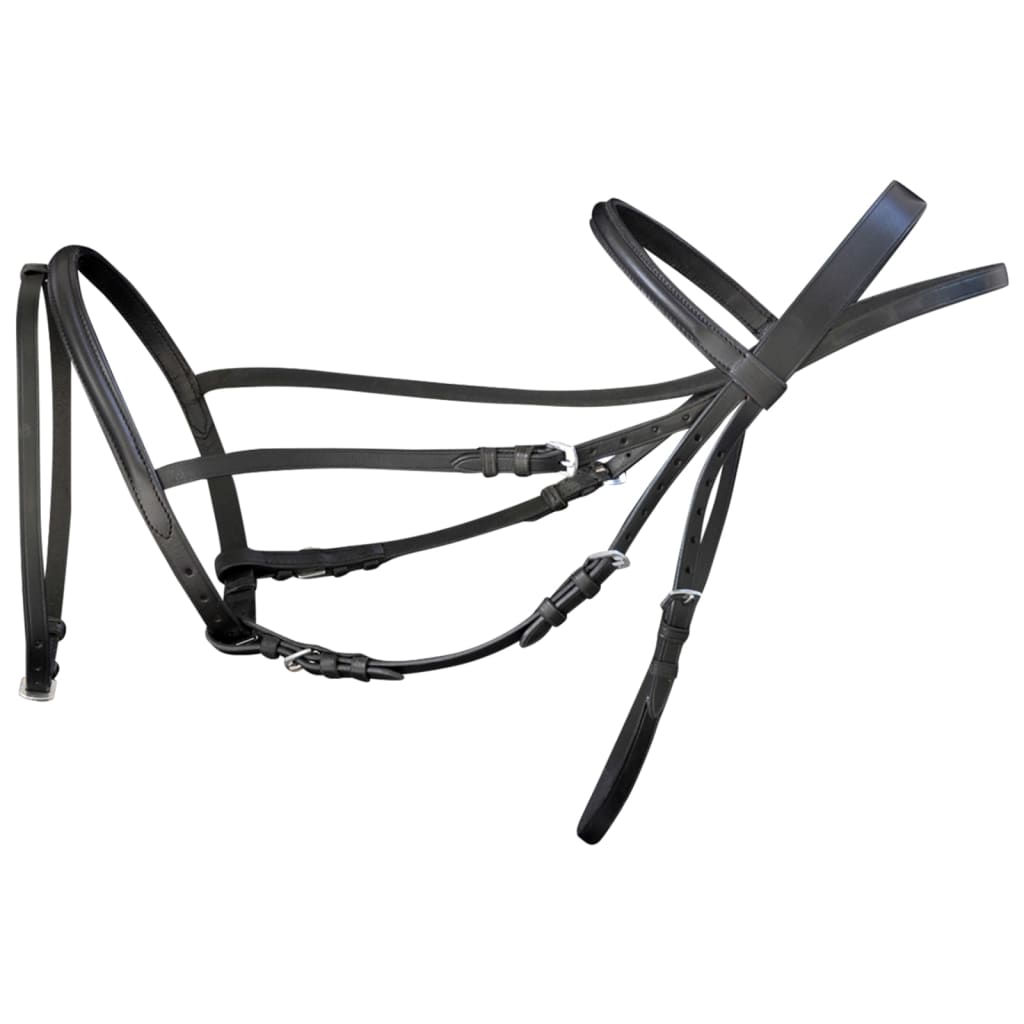 vidaXL Flash Bridle with Reins and Bit Leather Black Full