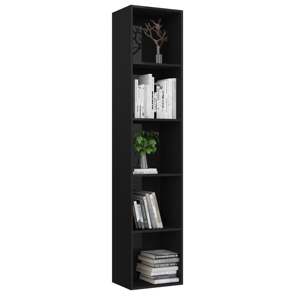 vidaXL Book Cabinet High Gloss Black 15.7"x11.8"x74.4" Chipboard