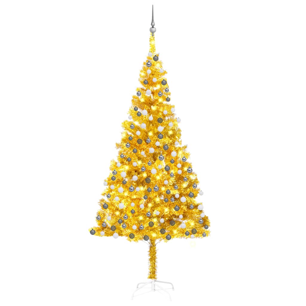vidaXL Artificial Pre-lit Christmas Tree with Ball Set Gold 94.5" PET