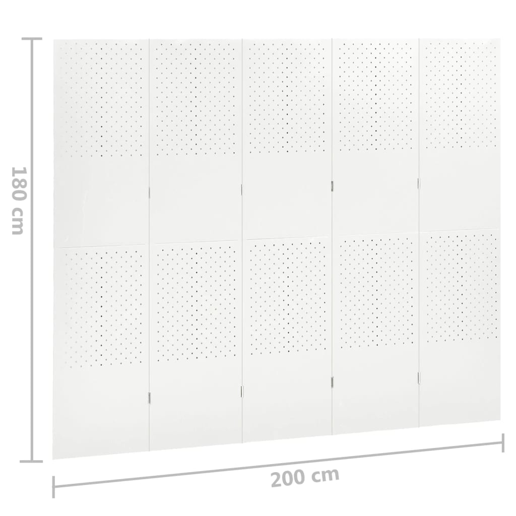 vidaXL 5-Panel Room Divider White 78.7"x70.9" Steel