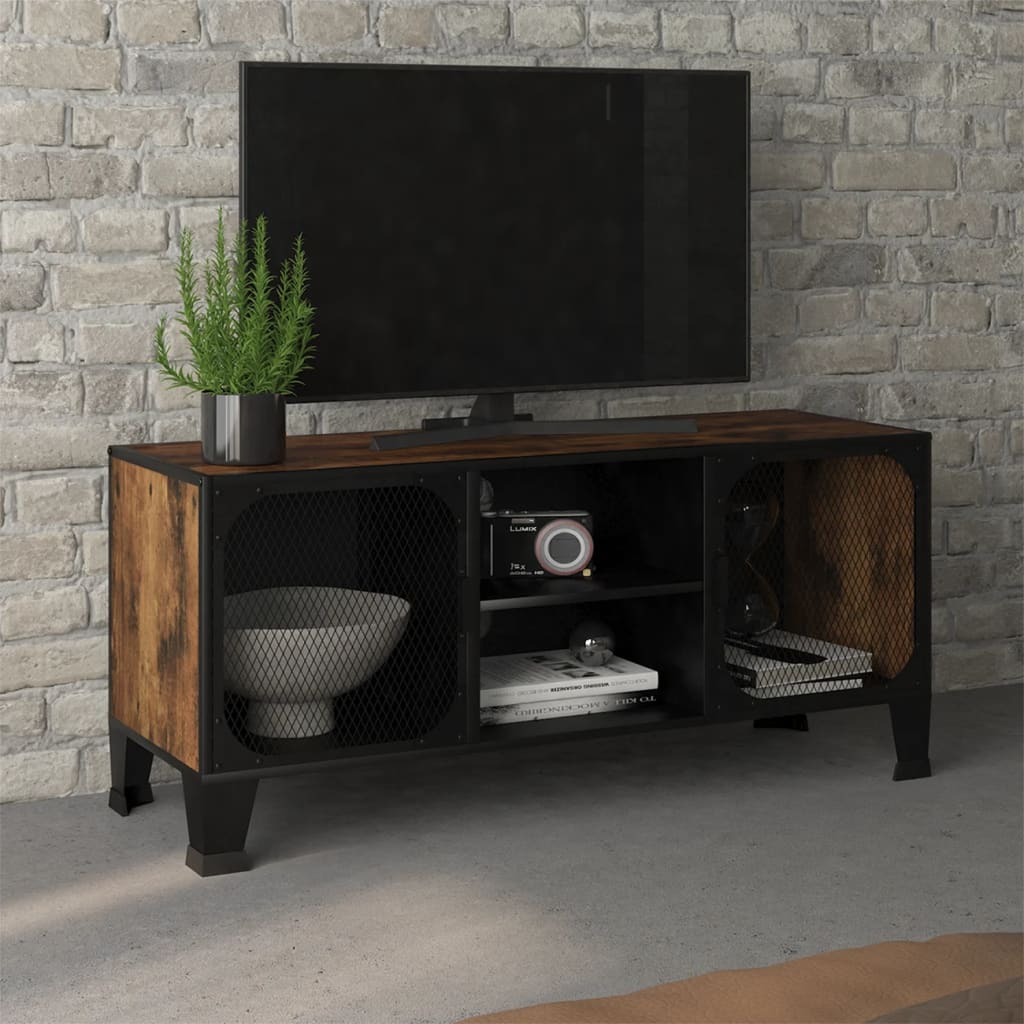 vidaXL TV Cabinet Rustic Brown 41.3"x14.2"x18.5" Metal and MDF