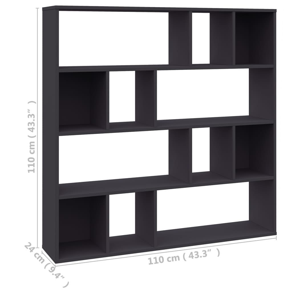 vidaXL Room Divider/Book Cabinet Gray 43.3"x9.4"x43.3" Engineered Wood