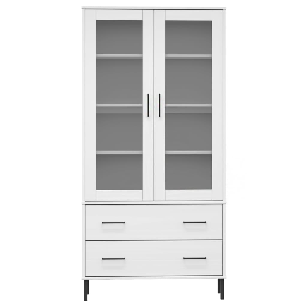 vidaXL Bookcase with Metal Legs White 33.5"x13.8"x67.9" Solid Wood OSLO