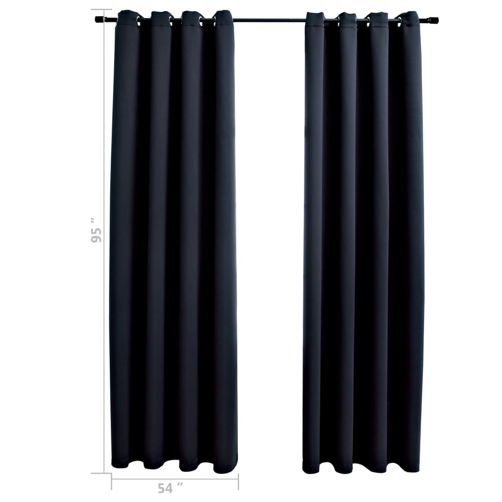 vidaXL Blackout Curtains with Rings 2 pcs Black 54"x95" Fabric