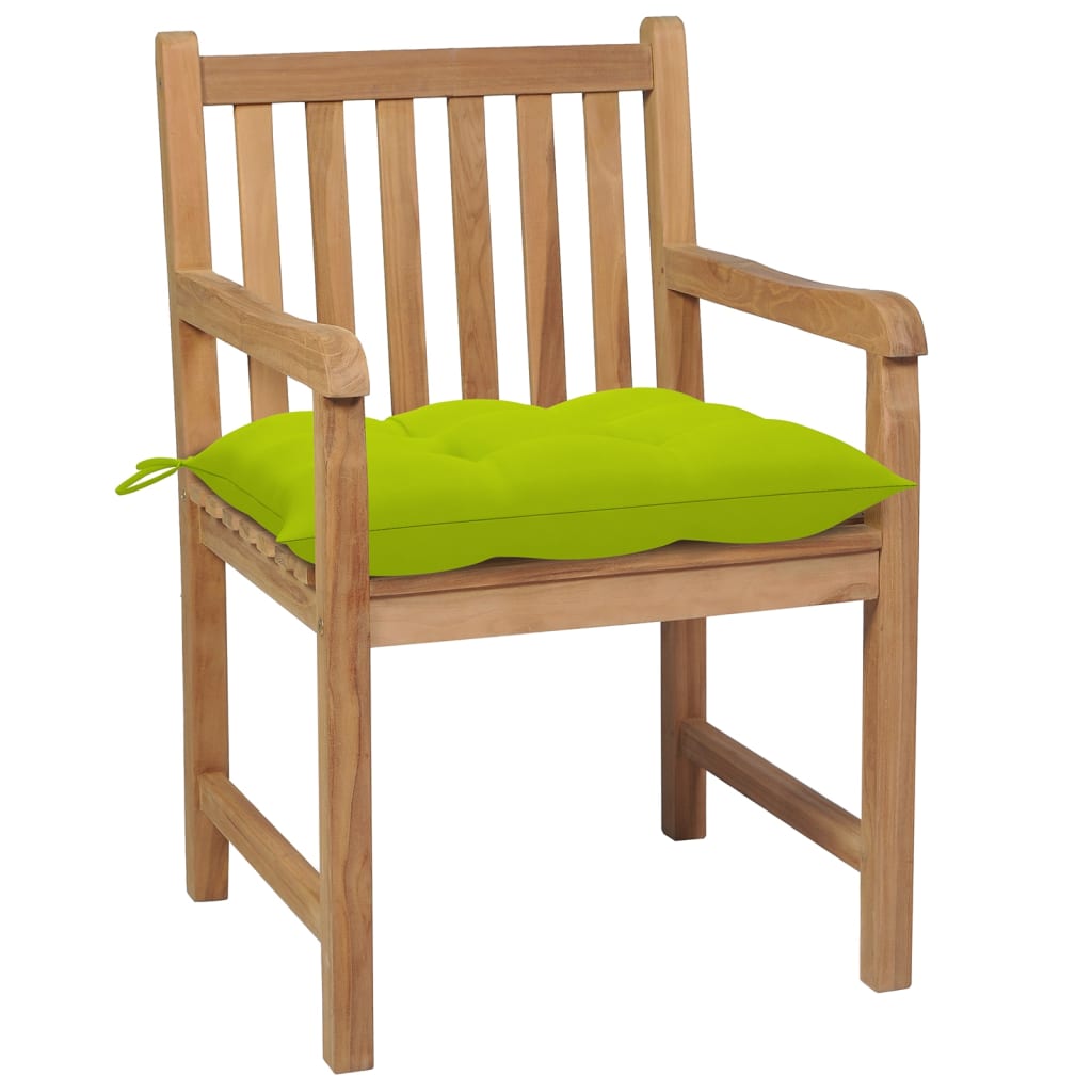vidaXL Patio Chairs 4 pcs with Bright Green Cushions Solid Teak Wood