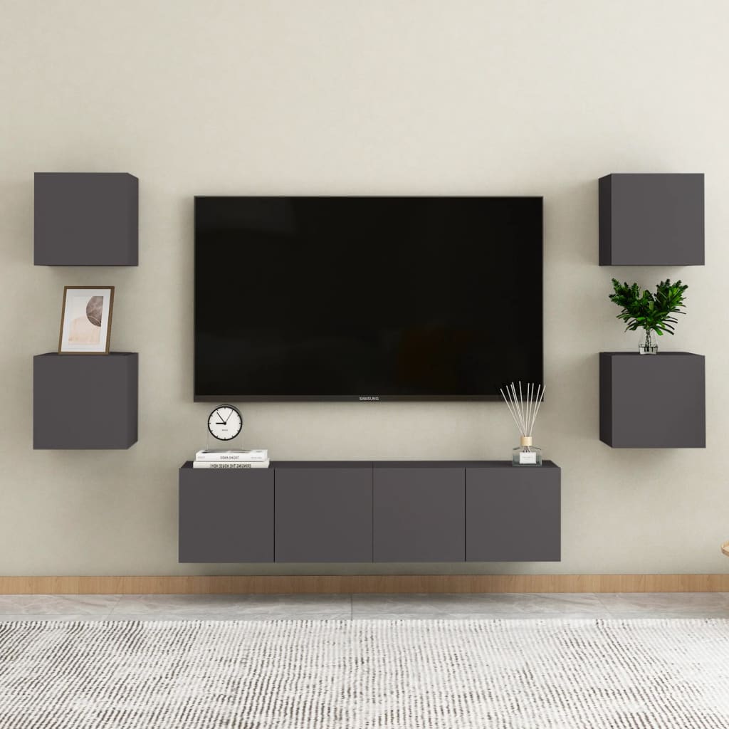 vidaXL Wall Mounted TV Cabinets 4 pcs Gray 12"x11.8"x11.8"