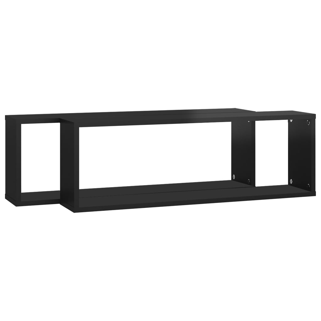 vidaXL Wall Cube Shelves 2 pcs High Gloss Black 31.5"x5.9"x10.4" Engineered Wood
