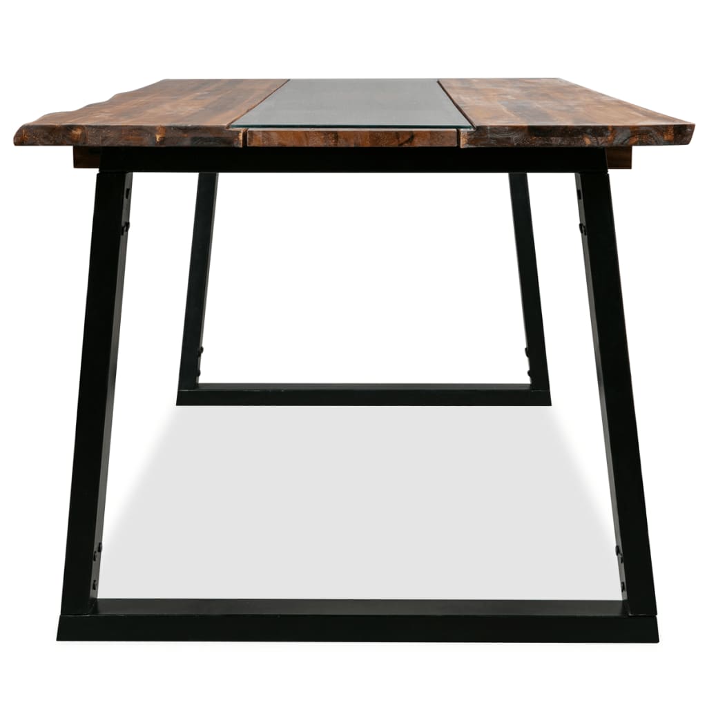 vidaXL Dining Table Solid Acacia Wood and Glass 70.8"x35.4"x29.5