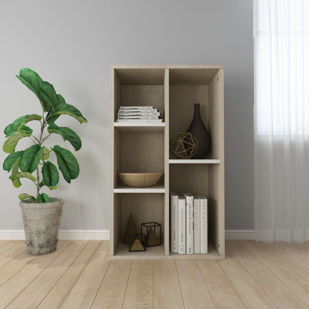 vidaXL Book Cabinet/Sideboard White and Sonoma Oak 19.7"x9.8"x31.5" Engineered Wood