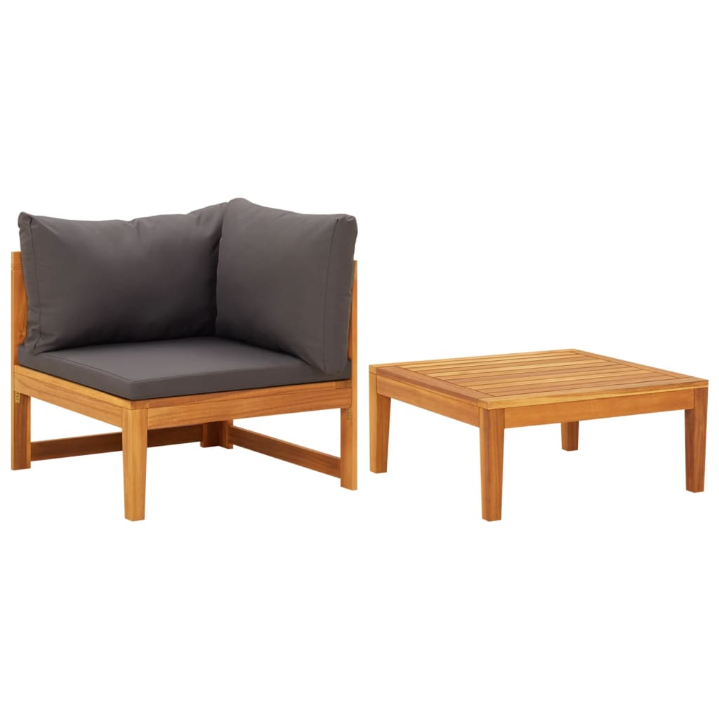 vidaXL 2 Piece Patio Lounge Set with Dark Gray Cushions Acacia Wood