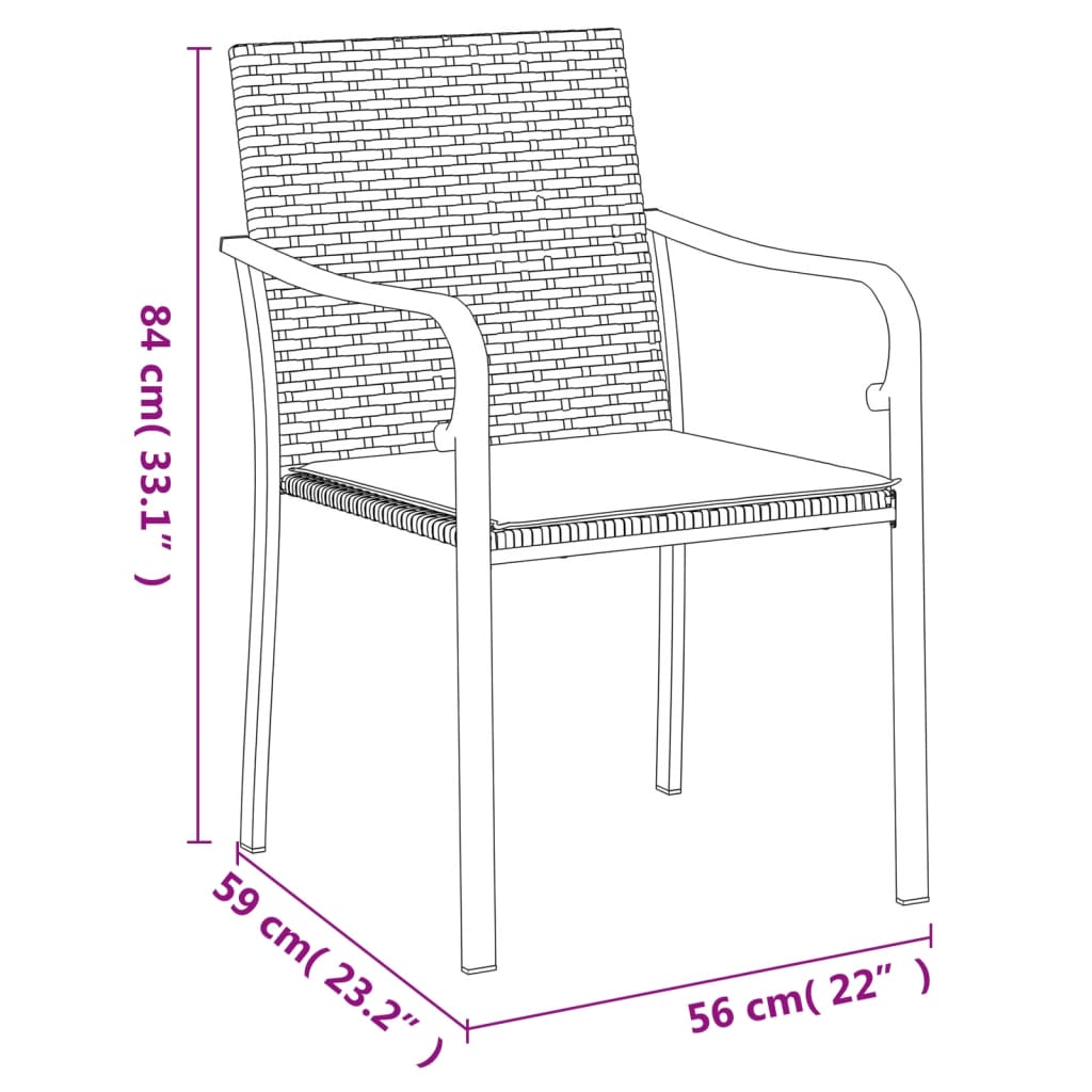 vidaXL Patio Chairs with Cushions 6 pcs Black 22"x23.2"x33.1" Poly Rattan
