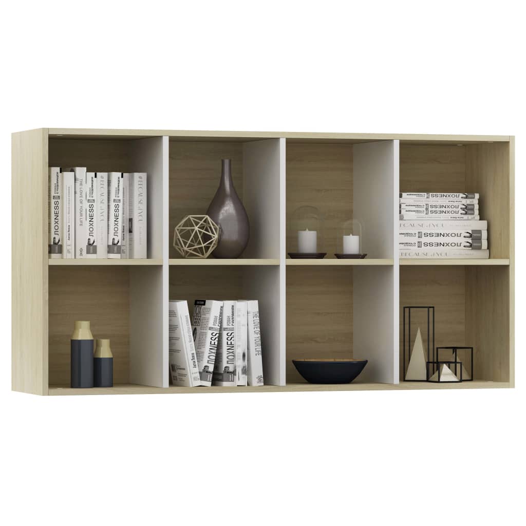 vidaXL Book Cabinet/Sideboard White and Sonoma Oak 26"x11.8"x51.2" Engineered Wood