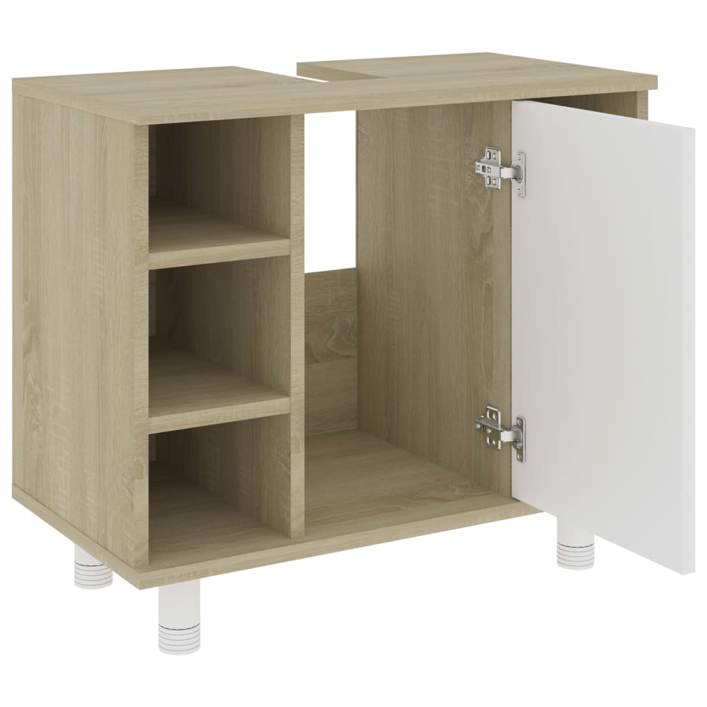 vidaXL Bathroom Cabinet White and Sonoma Oak 23.6"x12.6"x21.1" Engineered Wood