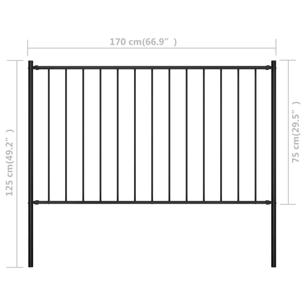 vidaXL Fence Panel with Posts Powder-coated Steel 5.6'x2.5' Black