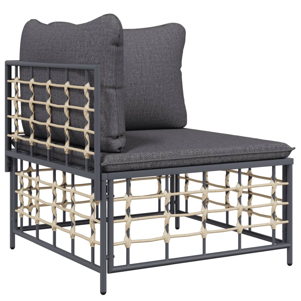 vidaXL 3 Piece Patio Lounge Set with Cushions Anthracite Poly Rattan