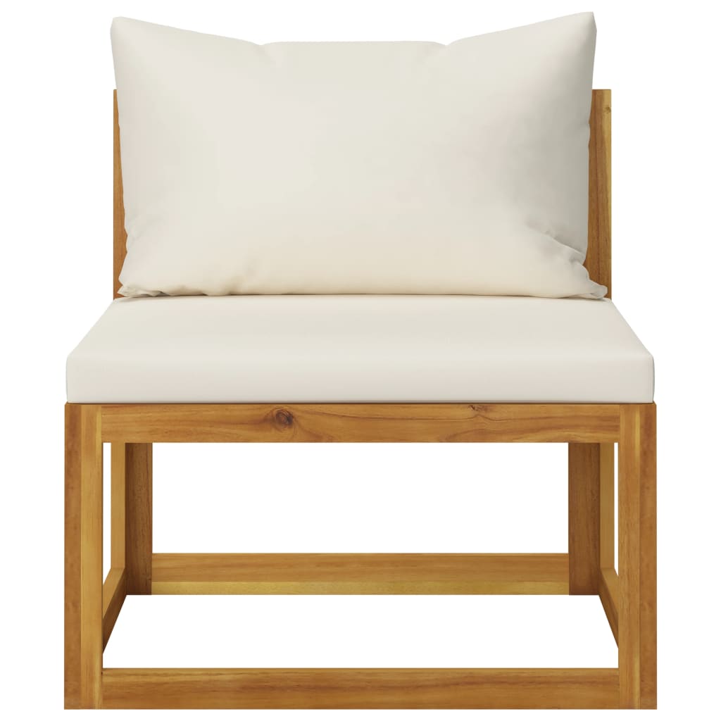 vidaXL Sectional Middle Sofa & Cream White Cushion Solid Acacia Wood