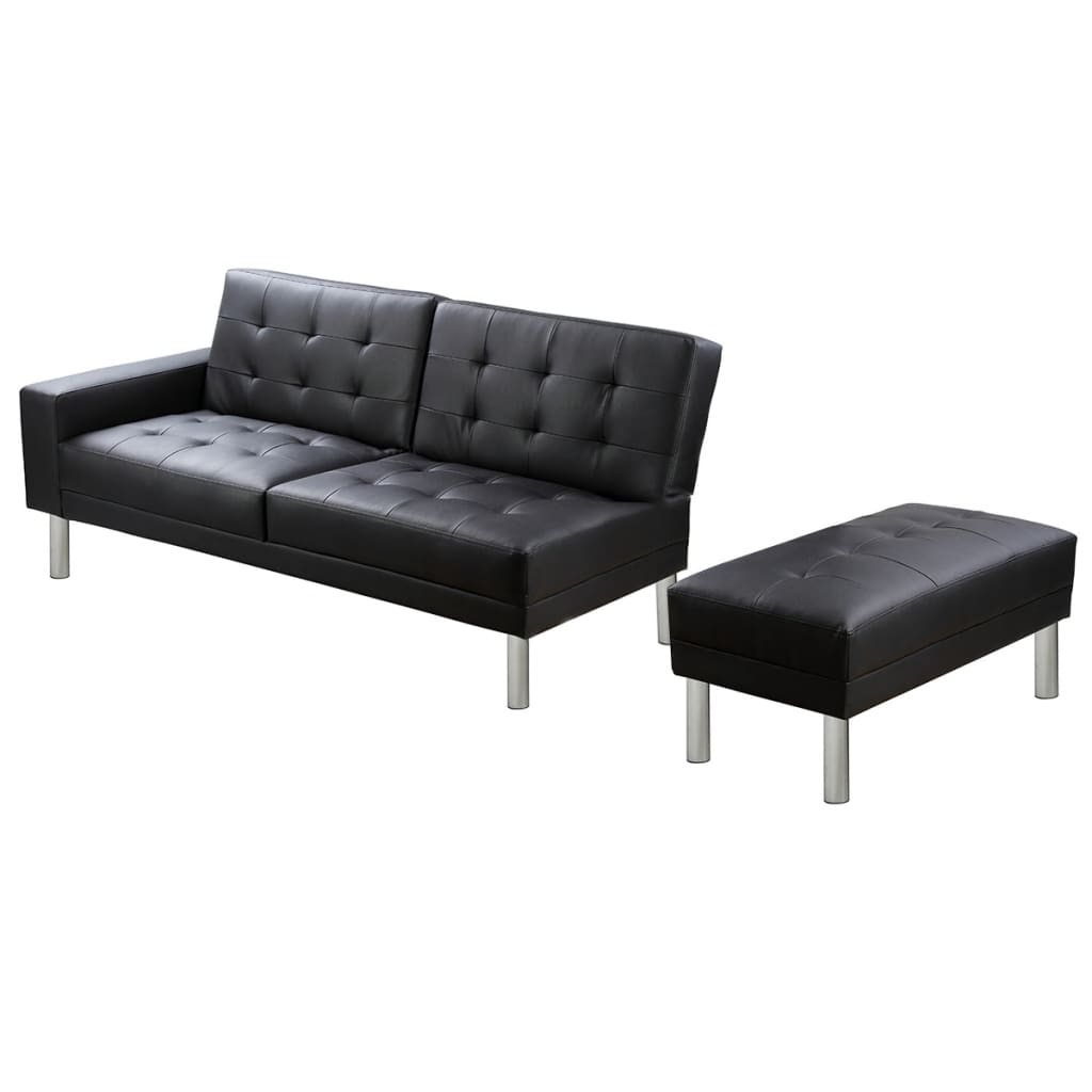 vidaXL Sofa Bed Artificial Leather Black Adjustable