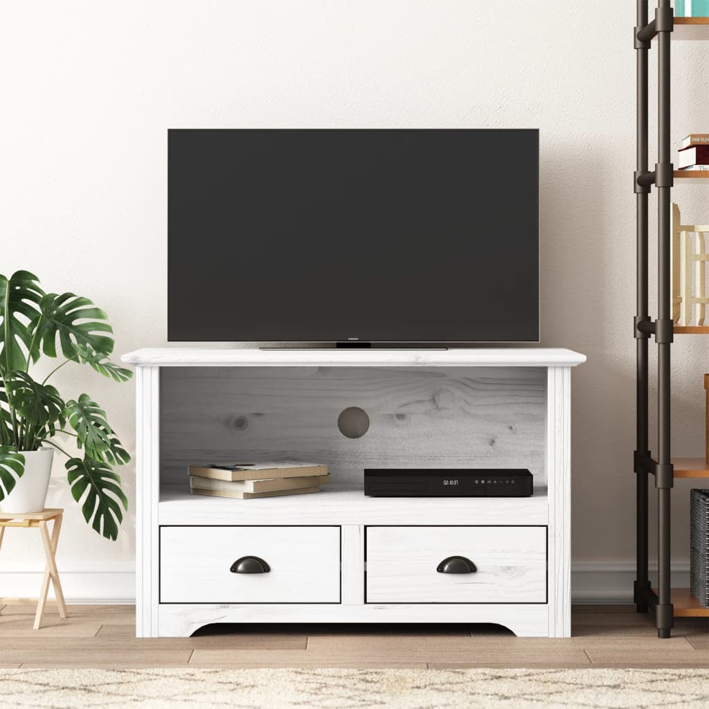 vidaXL TV Stand with 2 Drawers BODO White 35.8"x16.9"x22" Solid Wood Pine