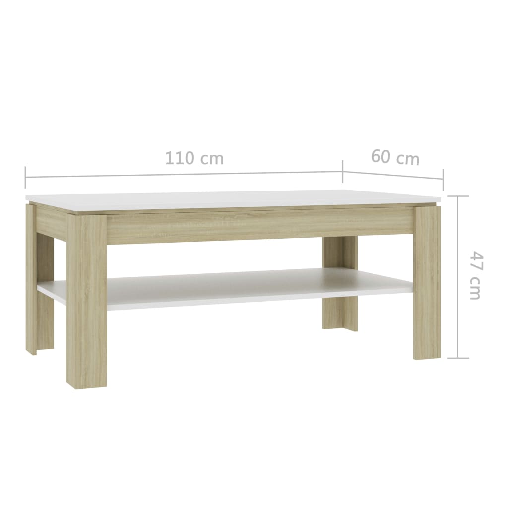 vidaXL Coffee Table White and Sonoma Oak 43.3"x23.6"x18.5" Chipboard