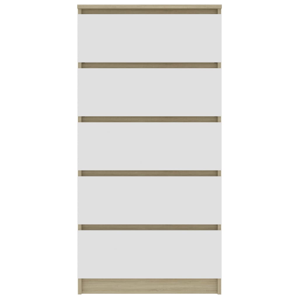 vidaXL Drawer Sideboard White and Sonoma Oak 23.6"x13.8"x47.6" Engineered Wood