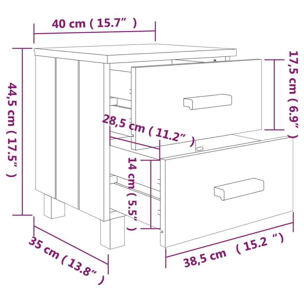 vidaXL Bedside Cabinet Light Gray 15.7"x13.8"x17.5" Solid Pinewood