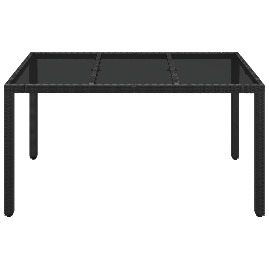 vidaXL Patio Table with Glass Top Black 59.1"x35.4"x29.5" Poly Rattan