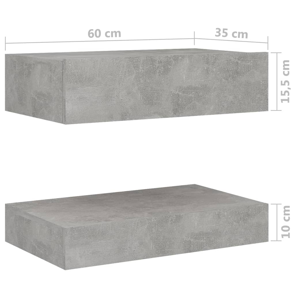 vidaXL Bedside Cabinets 2 pcs Concrete Gray 23.6"x13.8" Engineered Wood