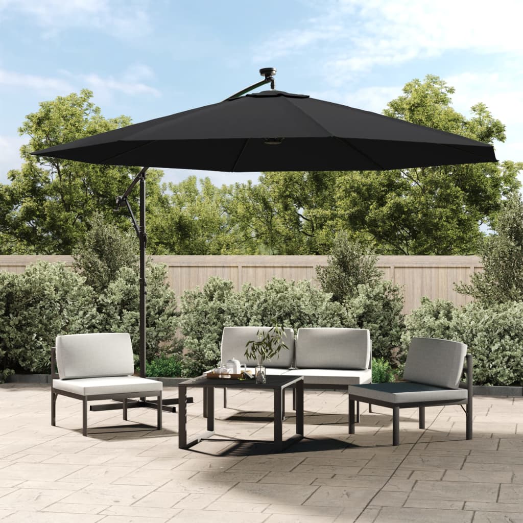 vidaXL Cantilever Umbrella with LED Lights Black 137.8"