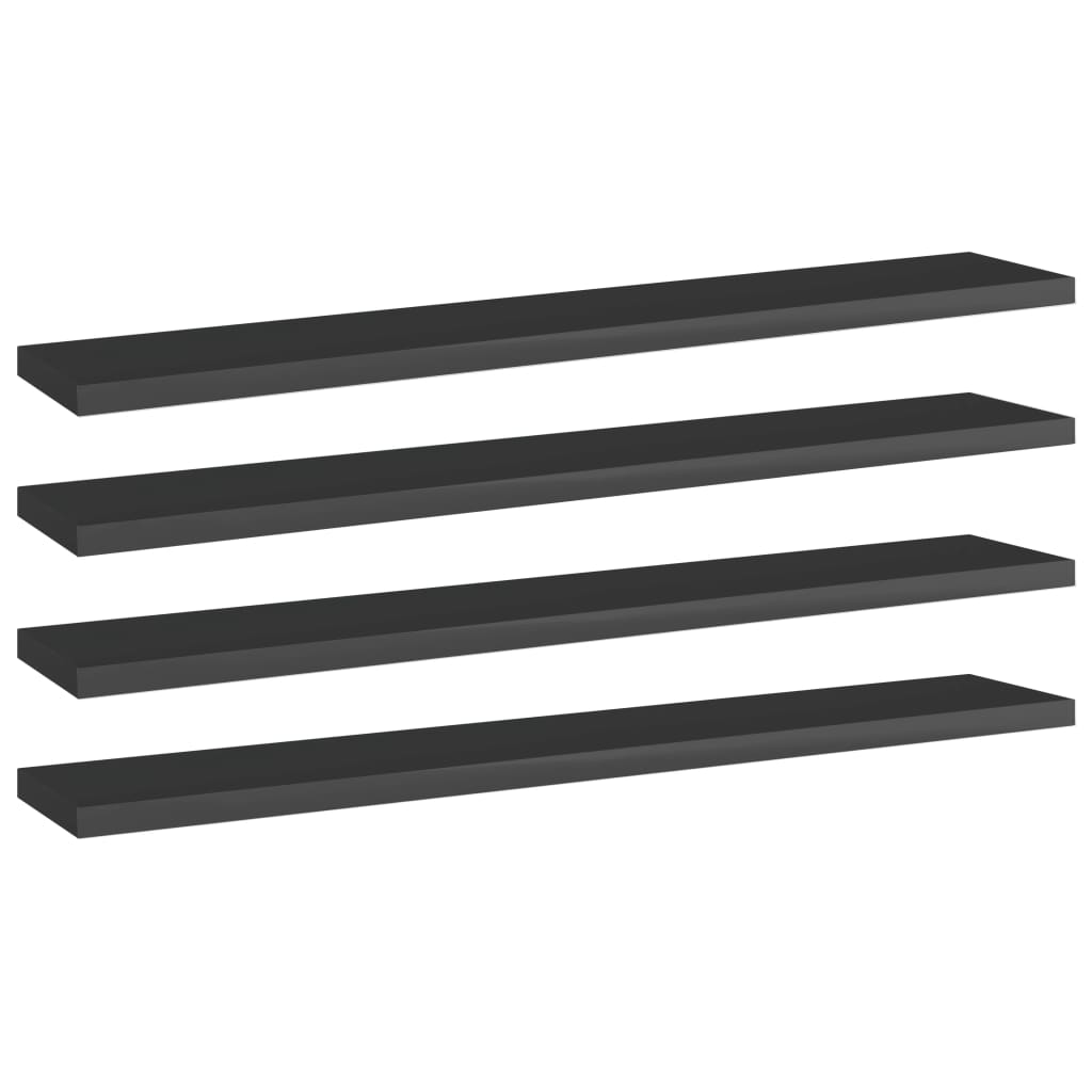 vidaXL Bookshelf Boards 4 pcs High Gloss Black 23.6"x3.9"x0.6" Chipboard