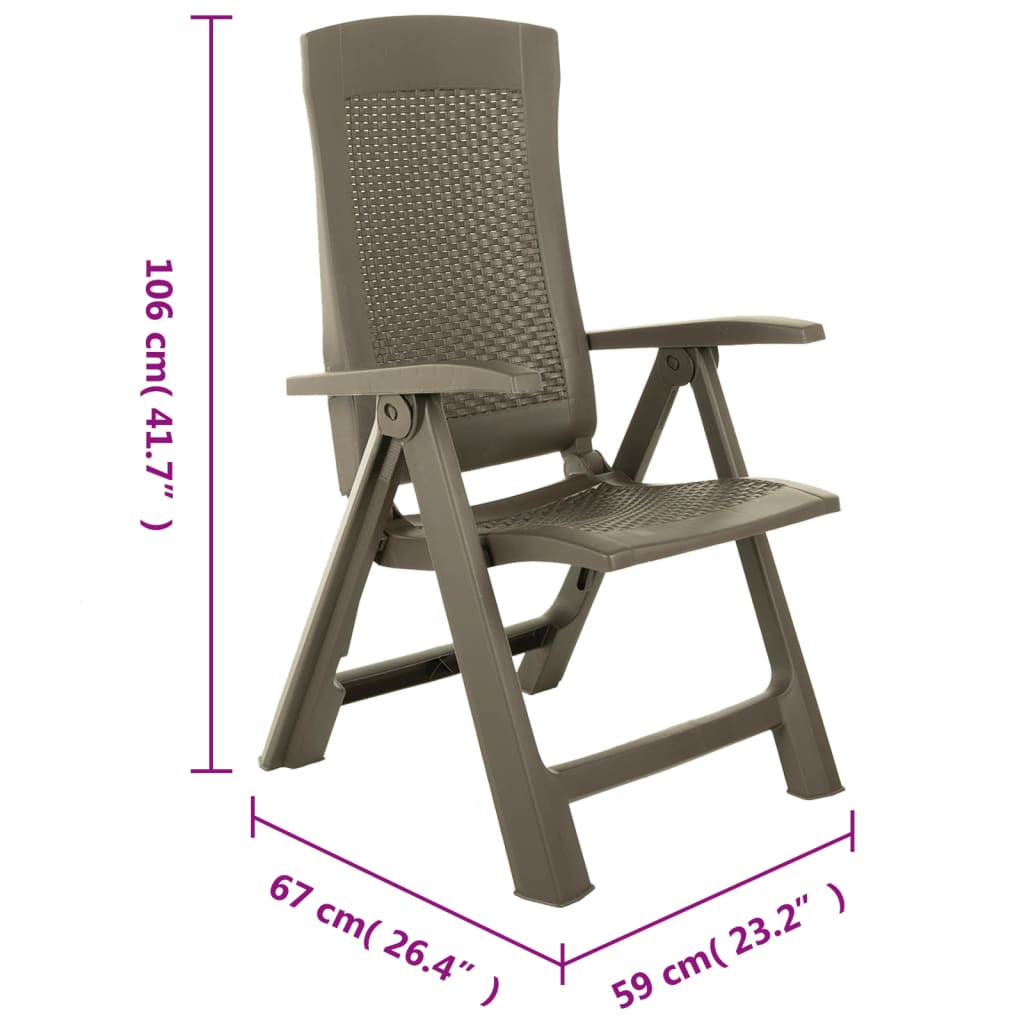 vidaXL Patio Reclining Chairs 2 pcs Plastic Mocca