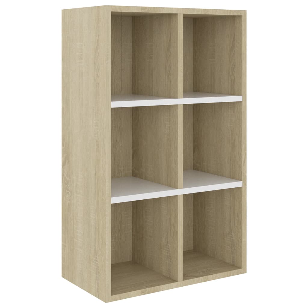 vidaXL Book Cabinet/Sideboard White and Sonoma Oak 26"x11.8"x38.5" Engineered Wood