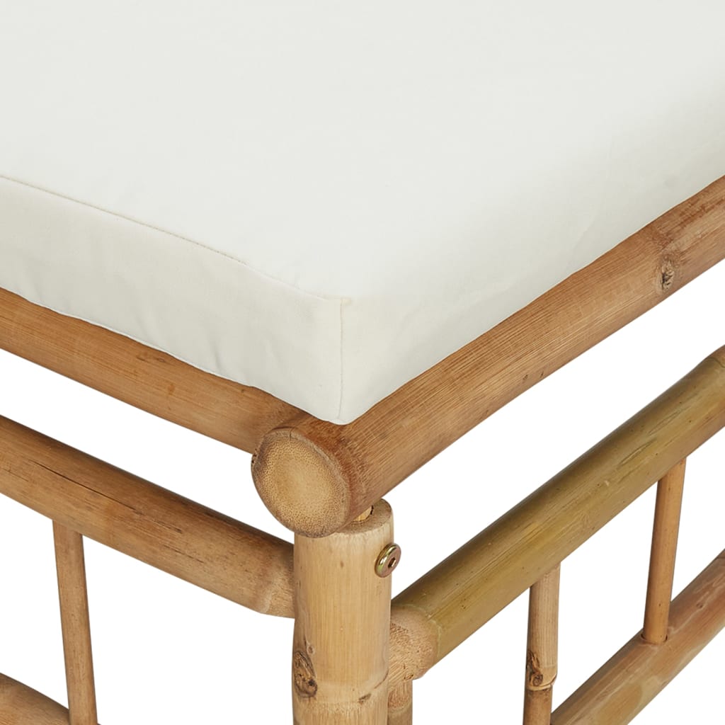 vidaXL Patio Middle Sofa with Cream White Cushions Bamboo