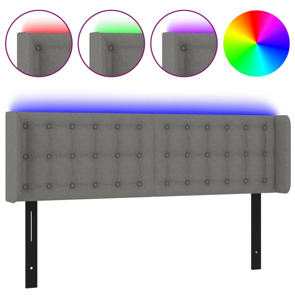 vidaXL LED Headboard Dark Gray 57.9"x6.3"x30.7"/34.6" Fabric