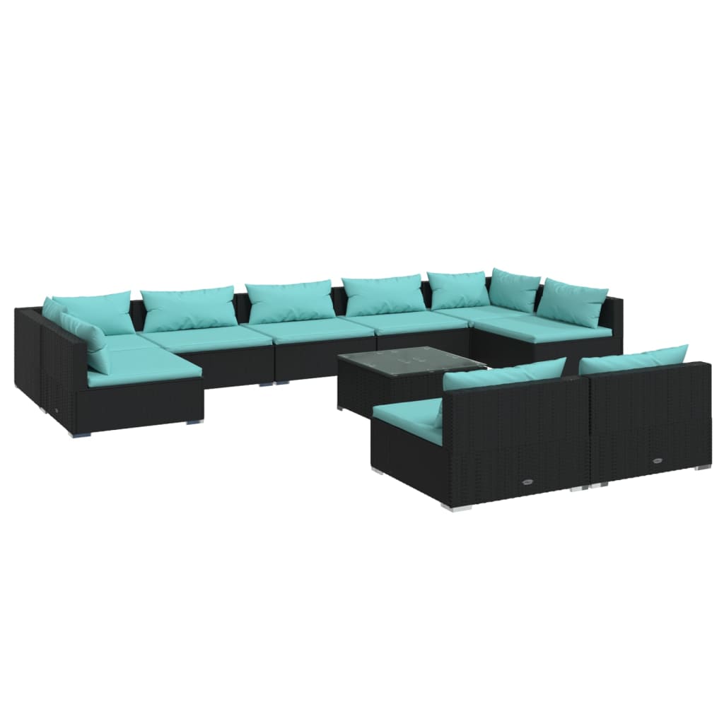 vidaXL 10 Piece Patio Lounge Set with Cushions Black Poly Rattan