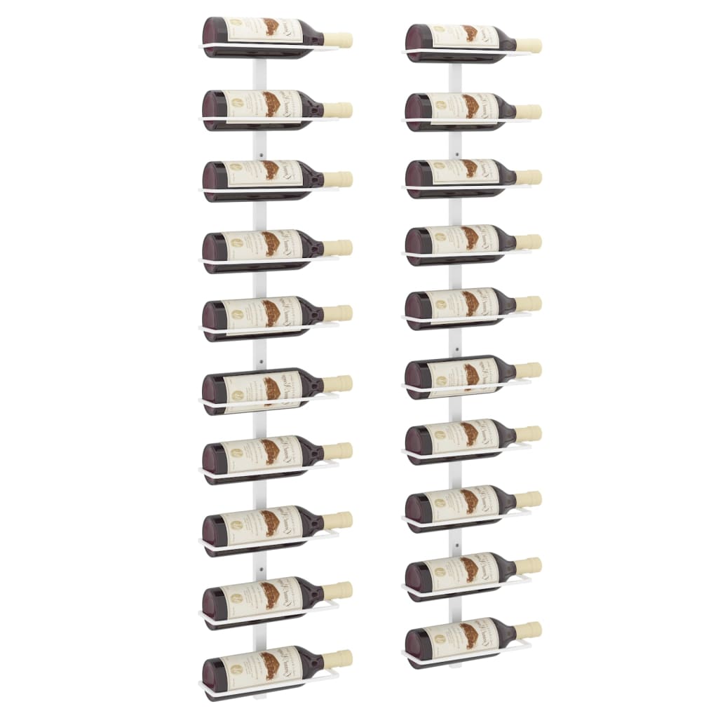 vidaXL Wall-mounted Wine Rack for 10 Bottles 2 pcs White Metal