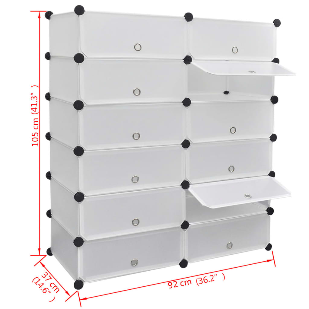 White Shoe Organizer Storage Rack with 12 Compartments 36.2"x41.3"