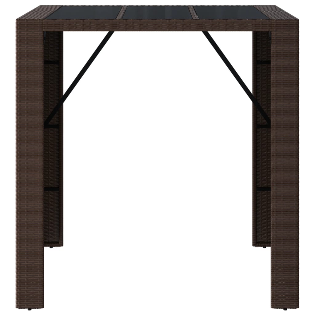 vidaXL Bar Table with Glass Top Brown 41.3"x31.5"x43.3" Poly Rattan