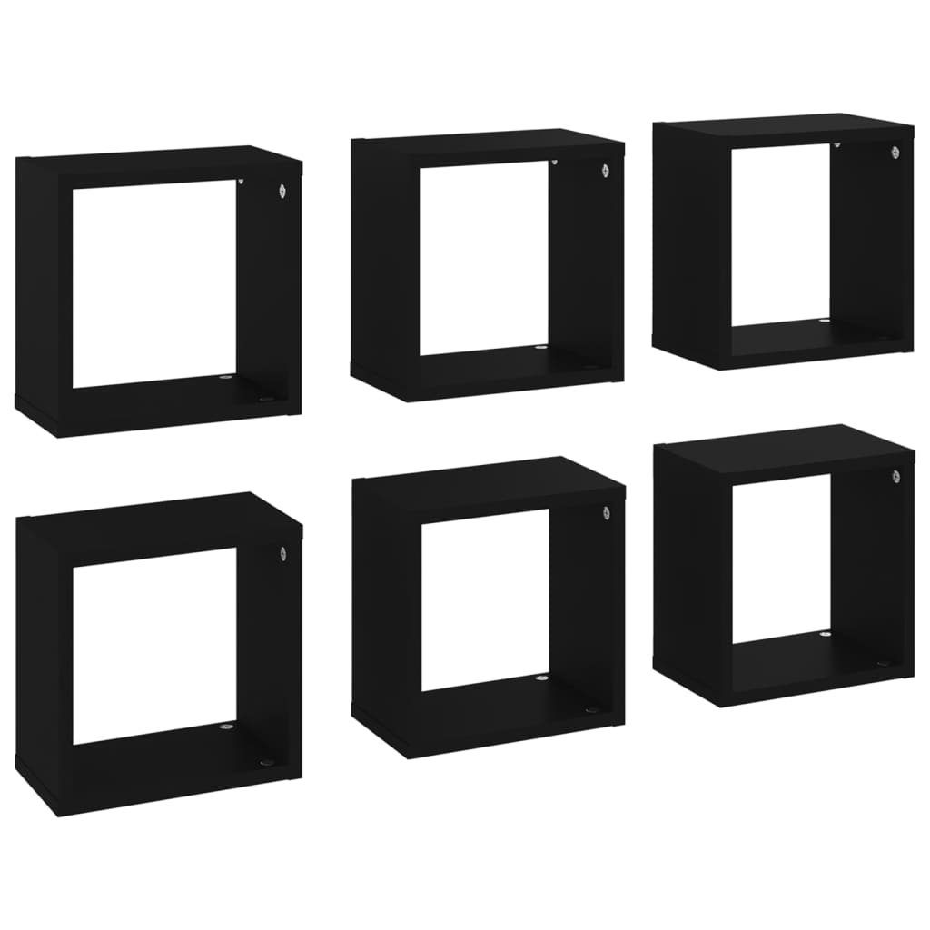 vidaXL Wall Cube Shelves 6 pcs Black 10.2"x5.9"x10.2"