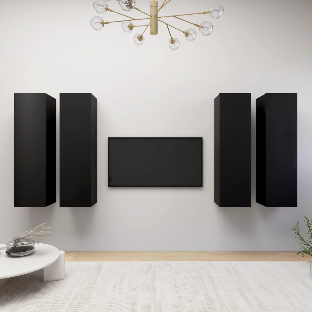 vidaXL TV Cabinets 4 pcs Black 12"x11.8"x43.3" Engineered Wood