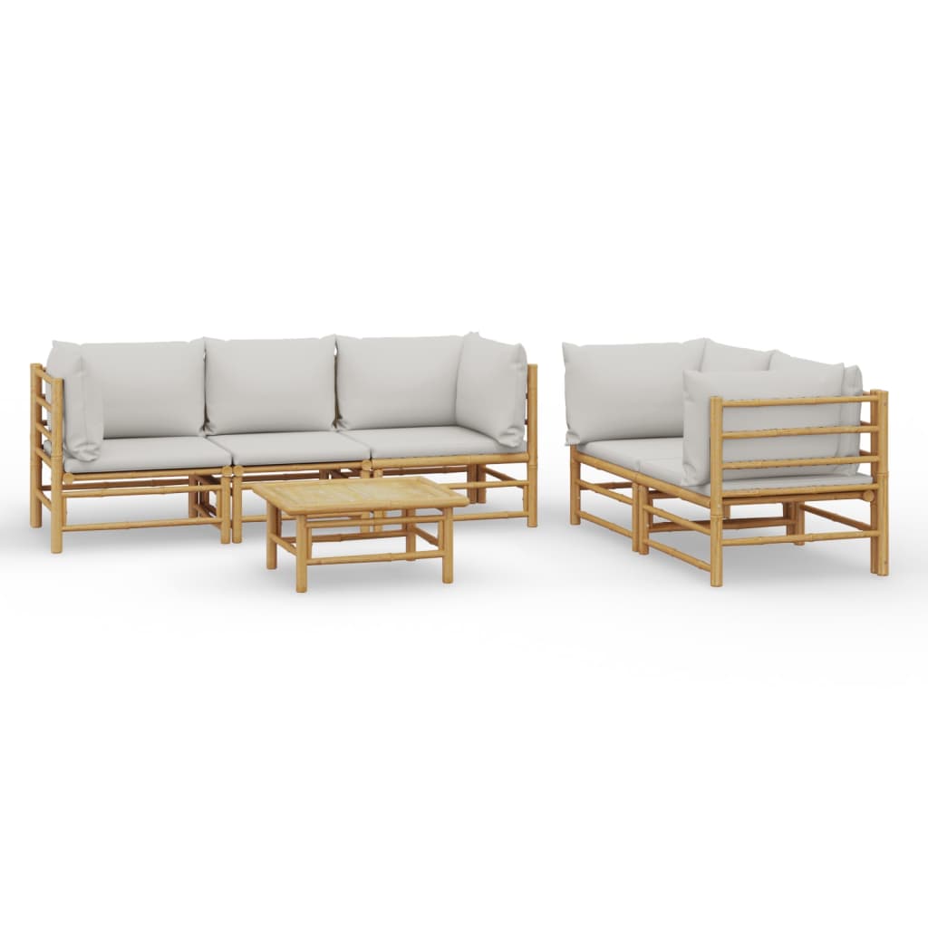 vidaXL 6 Piece Patio Lounge Set with Light Gray Cushions Bamboo