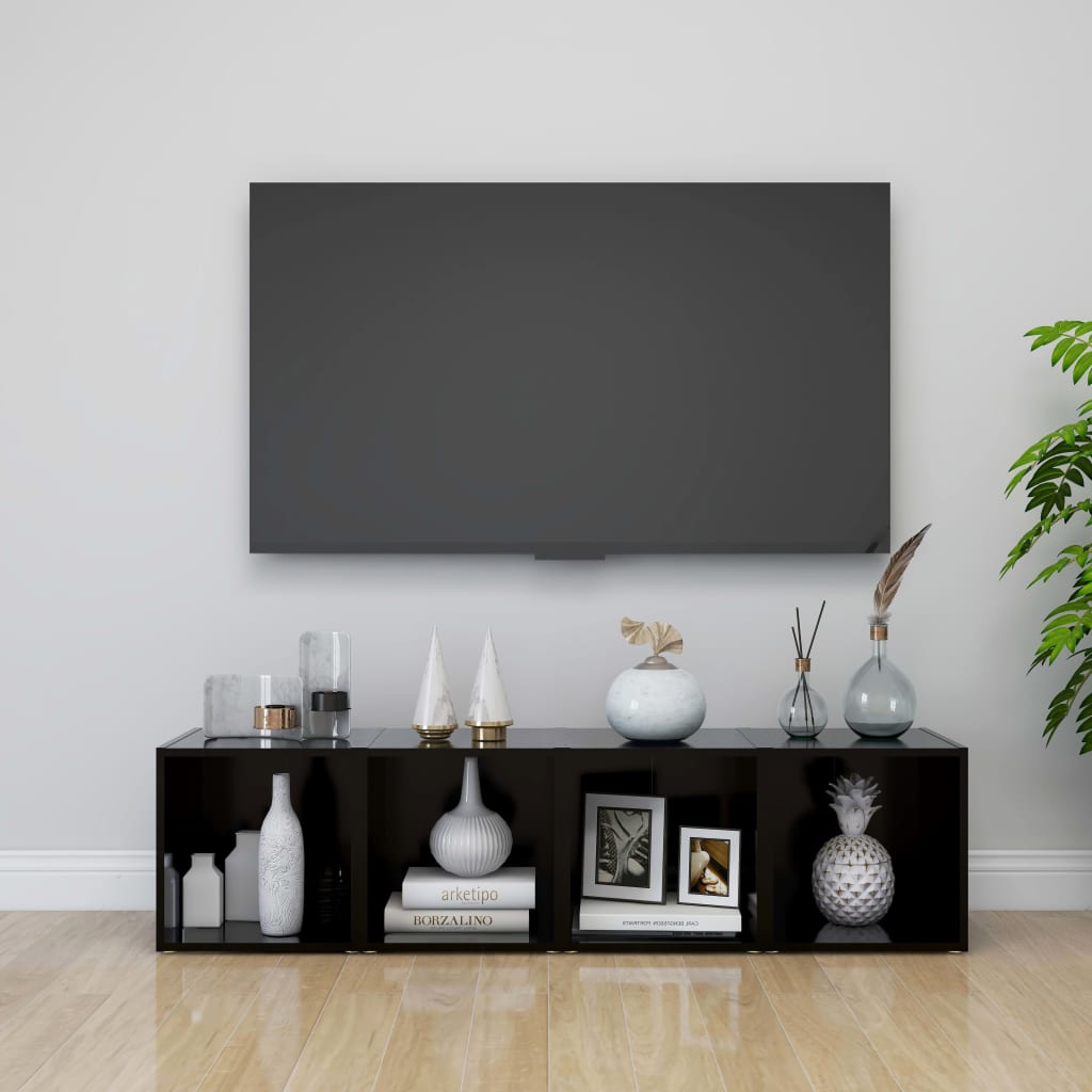 vidaXL TV Stands 4 Pcs Black 14.6"x13.8"x14.6" Engineered Wood