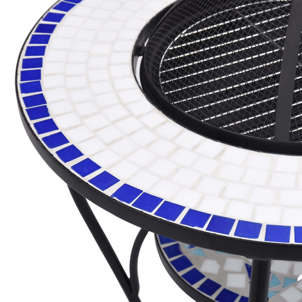 vidaXL Mosaic Fire Pit Table Blue and White 26.8" Ceramic