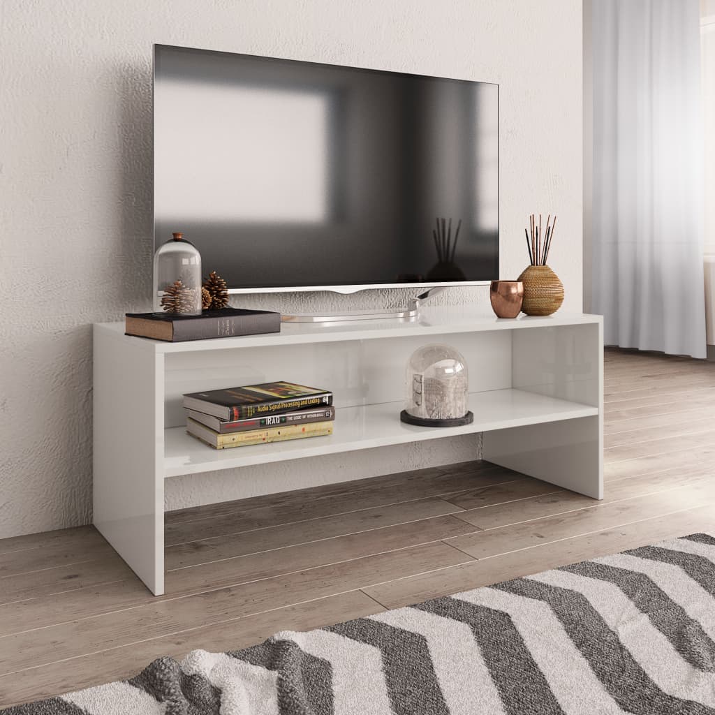 vidaXL TV Stand High Gloss White 39.4" x 15.7" x 15.7" Engineered Wood