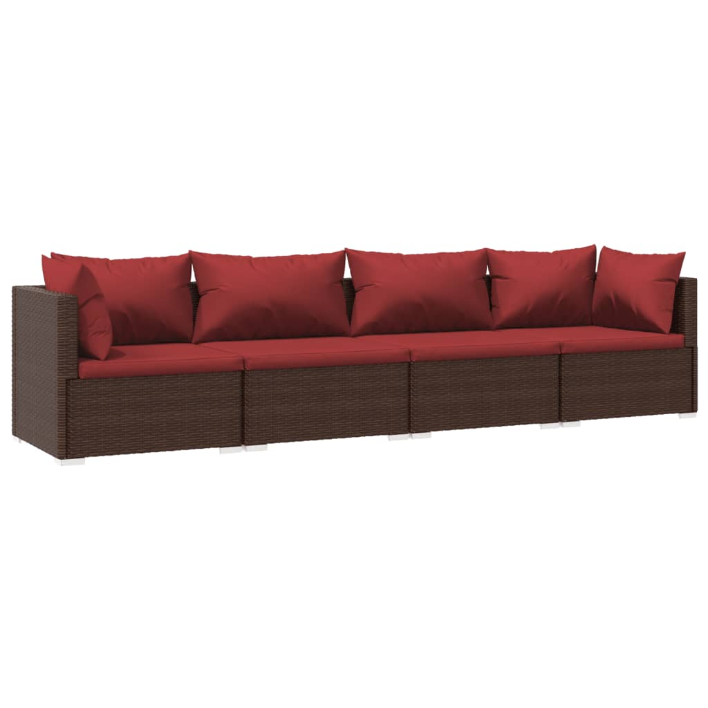 vidaXL Patio Furniture Set 4 Piece with Cushions Poly Rattan Brown
