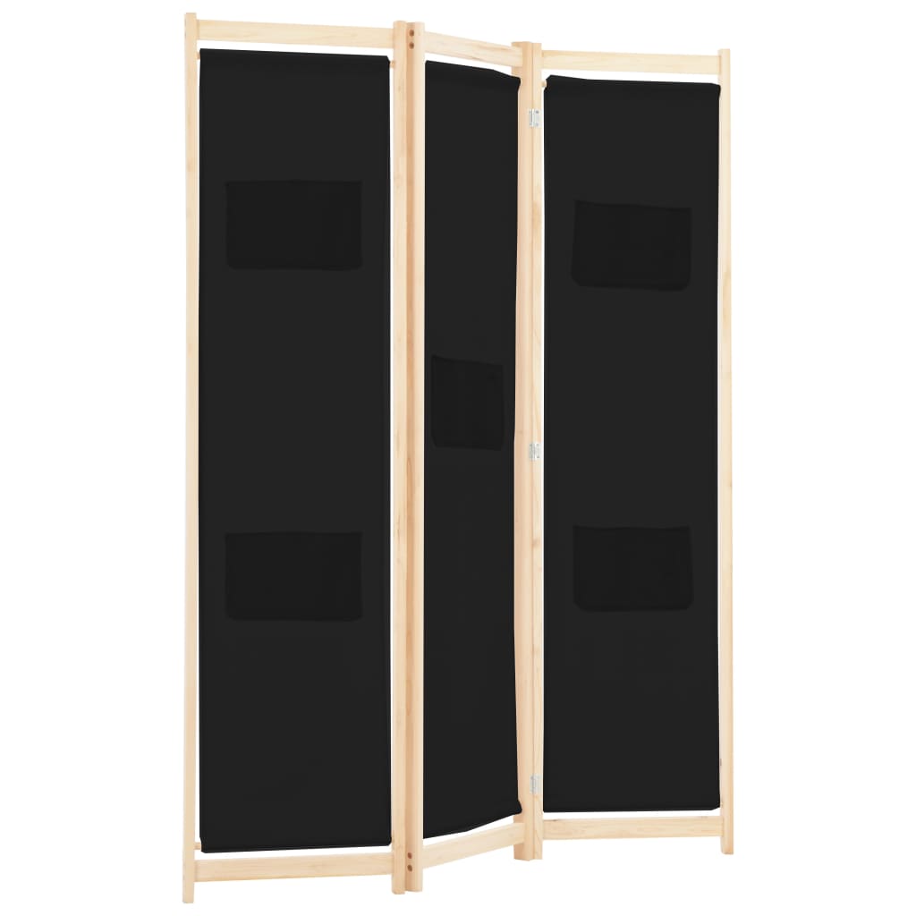 vidaXL 3-Panel Room Divider Black 47.2"x66.9"x1.6" Fabric