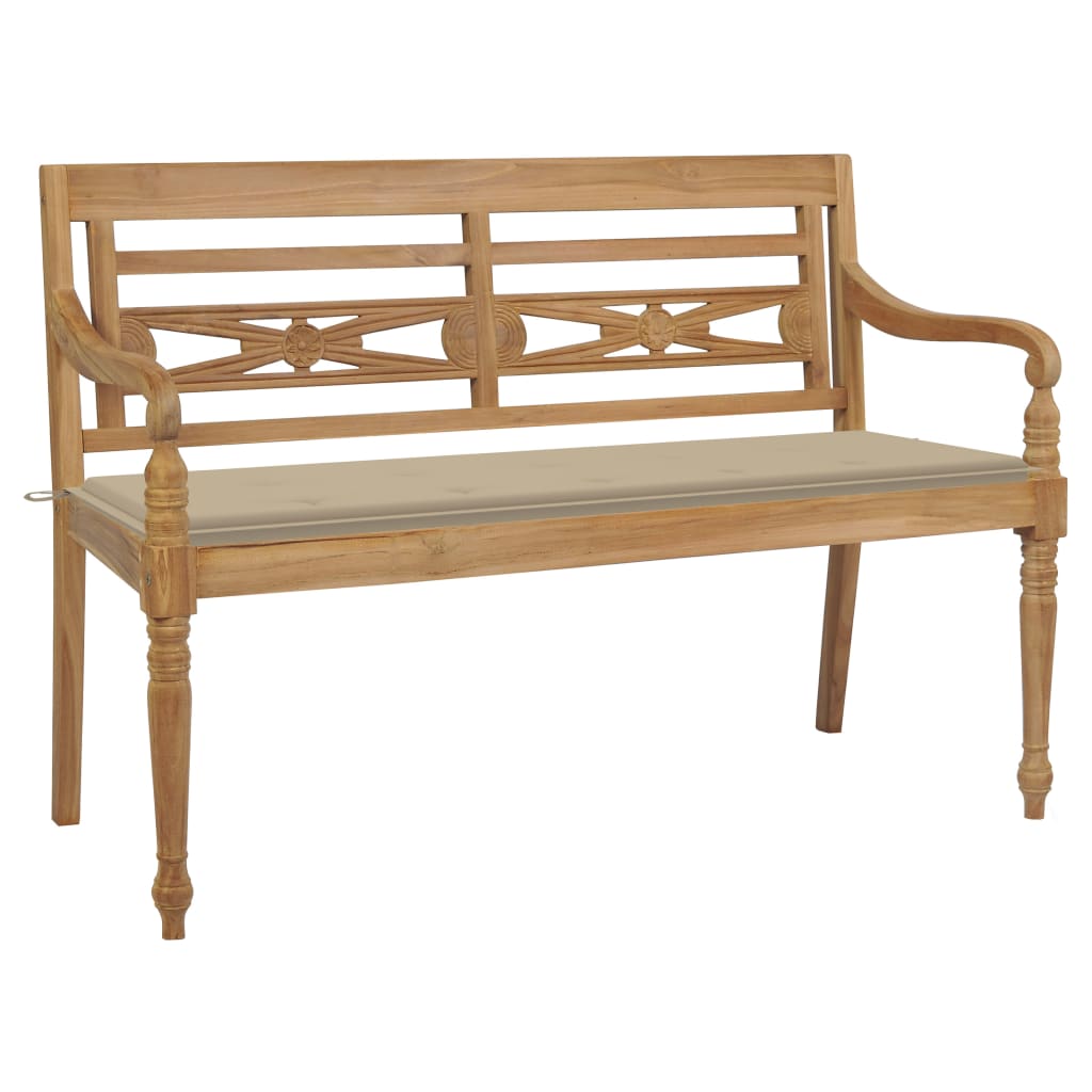 vidaXL Batavia Bench with Beige Cushion 59.1" Solid Teak Wood