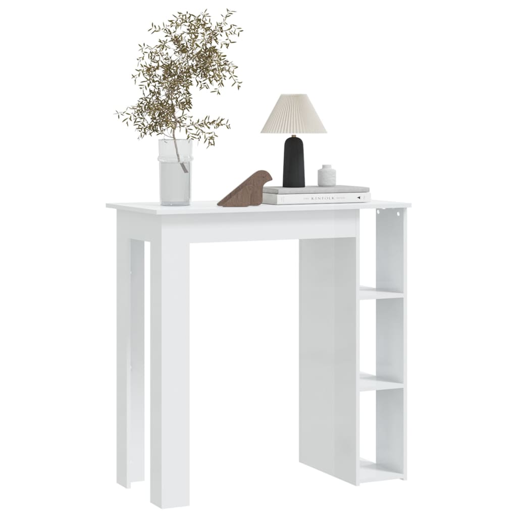 vidaXL Bar Table with Shelf High Gloss White 40.2"x19.7"x40.7" Chipboard